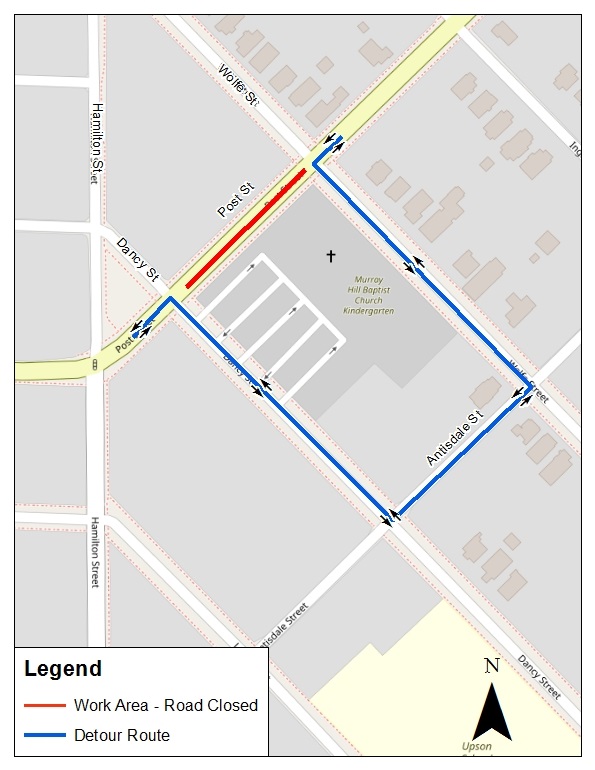 Post Street Detour Map