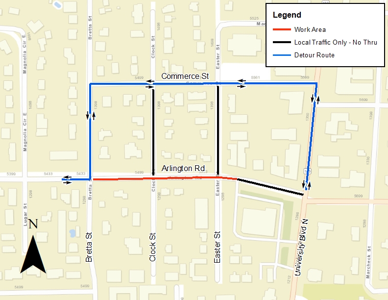 Arlington Road WIP Detour Map