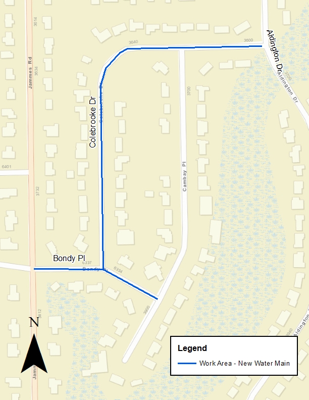 Bondy Place & Colebrook Drive Water Project - Map