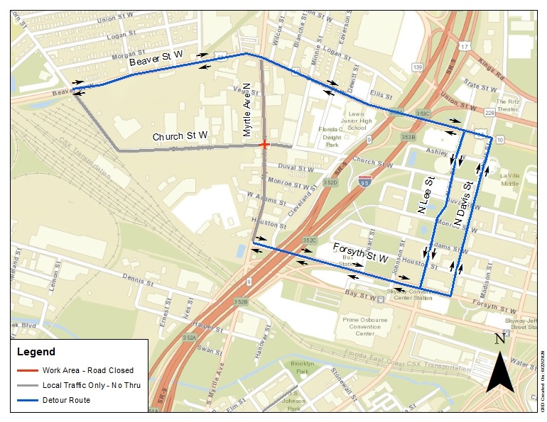 Church Street and Myrtle Avenue ESIP Detour Map