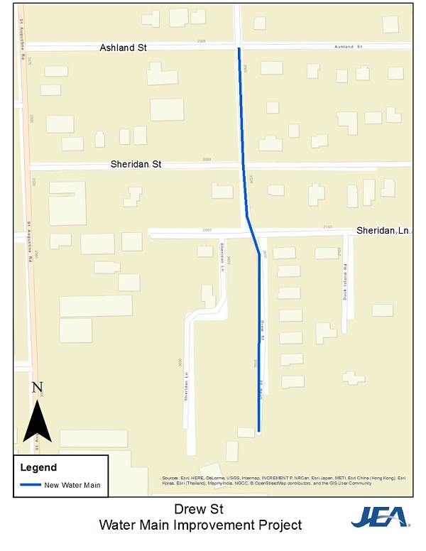 Drew Street Water Main Improvement Project - Map of Work Area