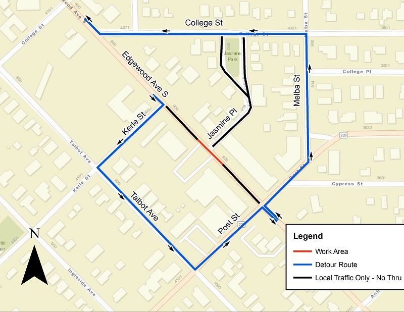 Edgewood-Jasmine Road Closure and Detour Map 5.16.22