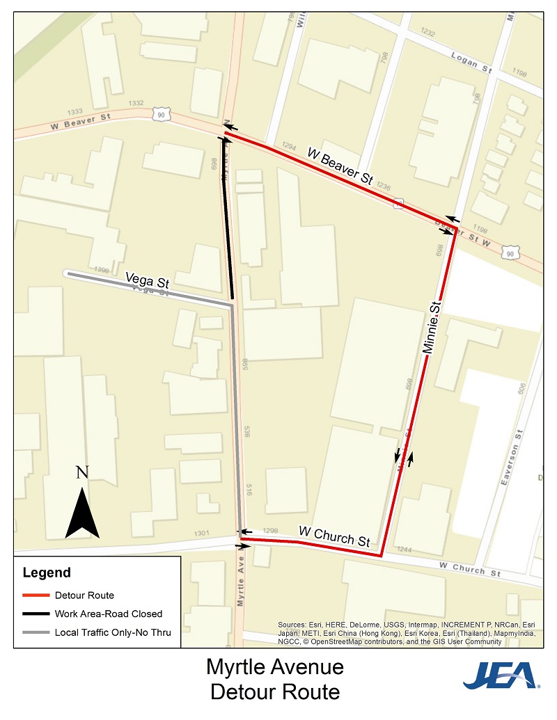 North Myrtle Street Detour Map