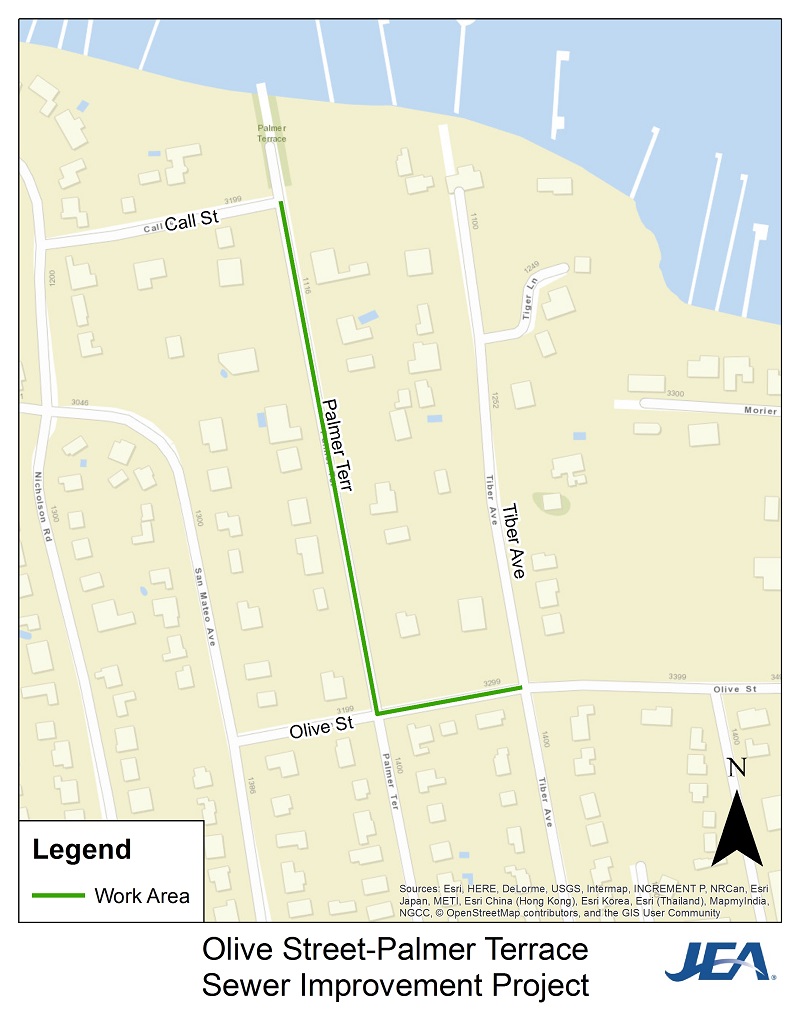 Olive Street and Palmer Terrace Detour Map