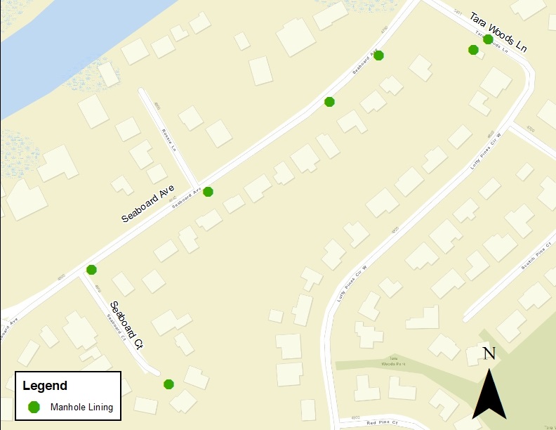Seaboard Lane Manhole Lining Project Area Map