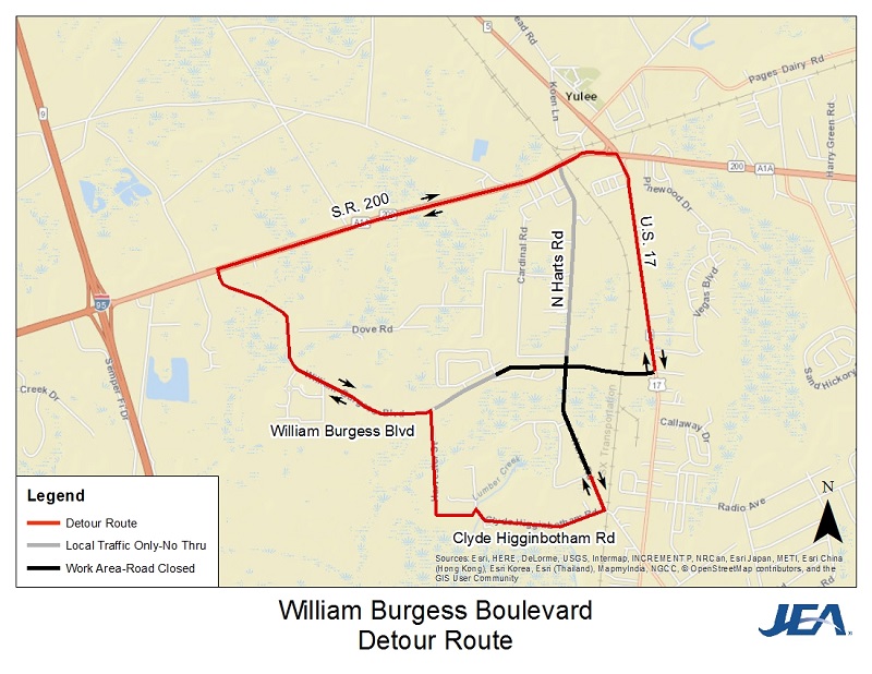 Detour Map for William Burgess Boulevard
