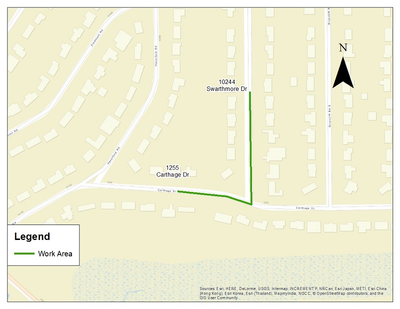 Swarthmore Drive Sewer Improvement Project - Map of Work Area